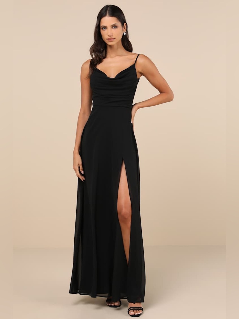NWT Lulus Notorious Poise Black Sleeveless Cowl Neck Maxi Dress Size Medium